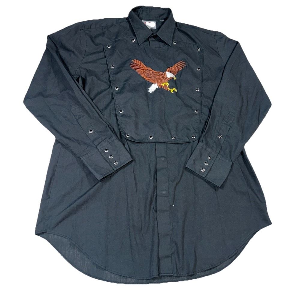 ELY DIAMOND Snap Front Shirt Lg Black Eagle‎ Cowboy Western with Embroidery